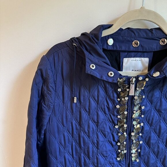 Pinko Coat Womens 6 US Quilted Jacket Removable Hood Heavy Lined Made In Italy - Picture 3 of 10